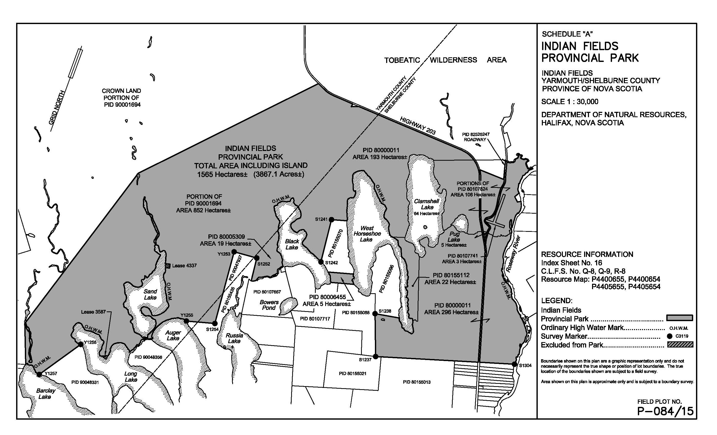 Approximate boundaries of Indian Fields Provincial Park